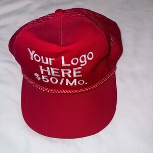 Red Trucker Hat Your Logo Here $50 Mo. Mesh‎ Back Snapback Cap Yupoong vintage